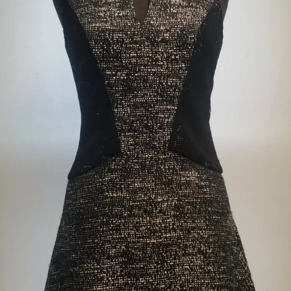 Black Grey Sleeveless Lace Panel A Line Dres